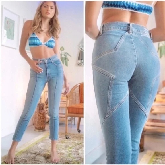 REVICE STELLAR BOYFRIEND CROP WIDE LEG JEANS LIGHT WASH LUXURY TRENDY BRAND - Picture 2 of 9